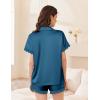 Ekouaer Womens Lace Satin Pajama Set Button Down Pj Shorts Set Bridesmaids Getting Ready Outfits Casual Sleepwear XS-XXL(Blue Green)