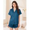 Ekouaer Womens Lace Satin Pajama Set Button Down Pj Shorts Set Bridesmaids Getting Ready Outfits Casual Sleepwear XS-XXL(Blue Green)