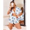 Ekouaer Womens Lace Satin Pajama Set Button Down Pj Shorts Set Bridesmaids Getting Ready Outfits Casual Sleepwear XS-XXL(Blue Hydrangea)