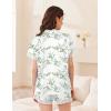 Ekouaer Womens Lace Satin Pajama Set Button Down Pj Shorts Set Bridesmaids Getting Ready Outfits Casual Sleepwear XS-XXL(Green Leaves)