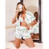 Ekouaer Womens Lace Satin Pajama Set Button Down Pj Shorts Set Bridesmaids Getting Ready Outfits Casual Sleepwear XS-XXL(Green Leaves)