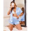 Ekouaer Womens Lace Satin Pajama Set Button Down Pj Shorts Set Bridesmaids Getting Ready Outfits Casual Sleepwear XS-XXL(Light Blue)