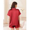 Ekouaer Womens Lace Satin Pajama Set Button Down Pj Shorts Set Bridesmaids Getting Ready Outfits Casual Sleepwear XS-XXL(Red)