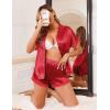 Ekouaer Womens Lace Satin Pajama Set Button Down Pj Shorts Set Bridesmaids Getting Ready Outfits Casual Sleepwear XS-XXL(Red)