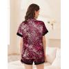 Ekouaer Womens Lace Satin Pajama Set Button Down Pj Shorts Set Bridesmaids Getting Ready Outfits Casual Sleepwear XS-XXL(Rose Black Leopard)