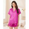 Ekouaer Womens Lace Satin Pajama Set Button Down Pj Shorts Set Bridesmaids Getting Ready Outfits Casual Sleepwear XS-XXL(Rose Red)