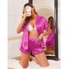 Ekouaer Womens Lace Satin Pajama Set Button Down Pj Shorts Set Bridesmaids Getting Ready Outfits Casual Sleepwear XS-XXL(Rose Red)