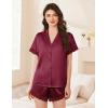 Ekouaer Womens Lace Satin Pajama Set Button Down Pj Shorts Set Bridesmaids Getting Ready Outfits Casual Sleepwear XS-XXL(Wine Red)