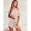 Ekouaer Women’s Pajama Set Ruffle Sleeves Top and Short Soft 2 Piece Loungewear Set(Teddy Bear_cherry)