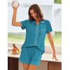 Ekouaer Womens Pajama Sets Button Down Lounge Set 2 Piece Loungewear Soft Sleepwear Short Sleeve Pjs with Pockets(Dark Peacock Blue)