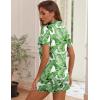 Ekouaer Womens Pajama Sets Button Down Lounge Set 2 Piece Loungewear Soft Sleepwear Short Sleeve Pjs with Pockets(Green Hawaiian Leaves)
