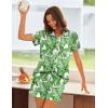 Ekouaer Womens Pajama Sets Button Down Lounge Set 2 Piece Loungewear Soft Sleepwear Short Sleeve Pjs with Pockets(Green Hawaiian Leaves)