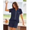 Ekouaer Womens Pajama Sets Button Down Lounge Set 2 Piece Loungewear Soft Sleepwear Short Sleeve Pjs with Pockets(Navy Blue)