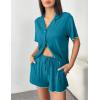Ekouaer Womens Pajama Sets Button Up Bride Pjs Set 2 Piece Soft Sleepwear Short Sleeve Lounge Sets with Shorts, S-XXL(Blue Green)