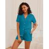 Ekouaer Womens Pajama Sets Button Up Bride Pjs Set 2 Piece Soft Sleepwear Short Sleeve Lounge Sets with Shorts, S-XXL(Blue Green)