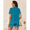Ekouaer Womens Pajama Sets Button Up Bride Pjs Set 2 Piece Soft Sleepwear Short Sleeve Lounge Sets with Shorts, S-XXL(Blue Green)