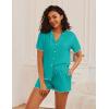 Ekouaer Womens Pajama Sets Button Up Bride Pjs Set 2 Piece Soft Sleepwear Short Sleeve Lounge Sets with Shorts, S-XXL(Peacock Blue)