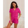 Ekouaer Womens Pajama Sets Button Up Bride Pjs Set 2 Piece Soft Sleepwear Short Sleeve Lounge Sets with Shorts, S-XXL(Rose Red)