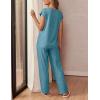 Ekouaer Womens Pajama Sets Cap Sleeve Sleepwear Tops and Long Pants Comfy Pjs 2 Piece Lounge Set with Pockets S-XXL(Blue Green)