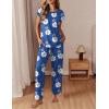 Ekouaer Womens Pajama Sets Cap Sleeve Sleepwear Tops and Long Pants Comfy Pjs 2 Piece Lounge Set with Pockets S-XXL(Blue Leopard Floral)