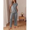 Ekouaer Womens Pajama Sets Cap Sleeve Sleepwear Tops and Long Pants Comfy Pjs 2 Piece Lounge Set with Pockets S-XXL(Light Grey)