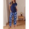 Ekouaer Womens Pajama Sets Cap Sleeve Sleepwear Tops and Long Pants Comfy Pjs 2 Piece Lounge Set with Pockets S-XXL(Navy Blue Flamingo)