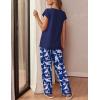 Ekouaer Womens Pajama Sets Cap Sleeve Sleepwear Tops and Long Pants Comfy Pjs 2 Piece Lounge Set with Pockets S-XXL(Navy Blue Flamingo)