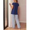Ekouaer Womens Pajama Sets Cap Sleeve Sleepwear Tops and Long Pants Comfy Pjs 2 Piece Lounge Set with Pockets S-XXL(Navy Blue Plaid)