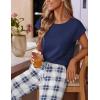Ekouaer Womens Pajama Sets Cap Sleeve Sleepwear Tops and Long Pants Comfy Pjs 2 Piece Lounge Set with Pockets S-XXL(Navy Blue Plaid)