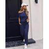 Ekouaer Womens Pajama Sets Cap Sleeve Sleepwear Tops and Long Pants Comfy Pjs 2 Piece Lounge Set with Pockets S-XXL(Navy Blue-1)