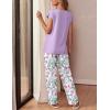 Ekouaer Womens Pajama Sets Cap Sleeve Sleepwear Tops and Long Pants Comfy Pjs 2 Piece Lounge Set with Pockets S-XXL(Purple Flower)