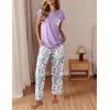 Ekouaer Womens Pajama Sets Cap Sleeve Sleepwear Tops and Long Pants Comfy Pjs 2 Piece Lounge Set with Pockets S-XXL(Purple Flower)
