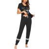 Ekouaer Womens Pajamas Set 2 Piece Lounge Pj Set Short Sleeve Sleepwear Tops with Joggers Pants Loungewear Print Nightwear(Black 2)