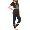 Ekouaer Womens Pajamas Set 2 Piece Lounge Pj Set Short Sleeve Sleepwear Tops with Joggers Pants Loungewear Print Nightwear(Black 2)