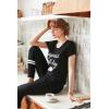Ekouaer Womens Pajamas Set 2 Piece Lounge Pj Set Short Sleeve Sleepwear Tops with Joggers Pants Loungewear Print Nightwear(Black)