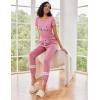 Ekouaer Womens Pajamas Set 2 Piece Lounge Pj Set Short Sleeve Sleepwear Tops with Joggers Pants Loungewear Print Nightwear(Dark Pink)