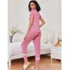 Ekouaer Womens Pajamas Set 2 Piece Lounge Pj Set Short Sleeve Sleepwear Tops with Joggers Pants Loungewear Print Nightwear(Dark Pink)