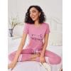 Ekouaer Womens Pajamas Set 2 Piece Lounge Pj Set Short Sleeve Sleepwear Tops with Joggers Pants Loungewear Print Nightwear(Dark Pink)