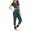 Ekouaer Womens Pajamas Set 2 Piece Lounge Pj Set Short Sleeve Sleepwear Tops with Joggers Pants Loungewear Print Nightwear(Deep Green)