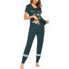 Ekouaer Womens Pajamas Set 2 Piece Lounge Pj Set Short Sleeve Sleepwear Tops with Joggers Pants Loungewear Print Nightwear(Deep Green)