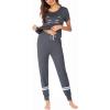 Ekouaer Womens Pajamas Set 2 Piece Lounge Pj Set Short Sleeve Sleepwear Tops with Joggers Pants Loungewear Print Nightwear(Deep Grey)