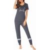 Ekouaer Womens Pajamas Set 2 Piece Lounge Pj Set Short Sleeve Sleepwear Tops with Joggers Pants Loungewear Print Nightwear(Deep Grey)