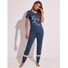 Ekouaer Womens Pajamas Set 2 Piece Lounge Pj Set Short Sleeve Sleepwear Tops with Joggers Pants Loungewear Print Nightwear(Navy)