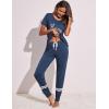 Ekouaer Womens Pajamas Set 2 Piece Lounge Pj Set Short Sleeve Sleepwear Tops with Joggers Pants Loungewear Print Nightwear(Navy)