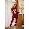 Ekouaer Womens Pajamas Set 2 Piece Lounge Pj Set Short Sleeve Sleepwear Tops with Joggers Pants Loungewear Print Nightwear(Wine Red)