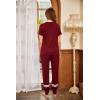Ekouaer Womens Pajamas Set 2 Piece Lounge Pj Set Short Sleeve Sleepwear Tops with Joggers Pants Loungewear Print Nightwear(Wine Red)