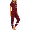 Ekouaer Womens Pajamas Set 2 Piece Lounge Pj Set Short Sleeve Sleepwear Tops with Joggers Pants Loungewear Print Nightwear(Wine Red)