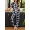 Ekouaer Womens Pajamas Set Plaid PJs Soft Button Down Sleepwear Short Sleeve Nightwear with Long Pants(Big Black Plaid)