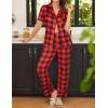 Ekouaer Womens Pajamas Set Plaid PJs Soft Button Down Sleepwear Short Sleeve Nightwear with Long Pants(Big Red Plaid)