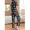 Ekouaer Womens Pajamas Set Plaid PJs Soft Button Down Sleepwear Short Sleeve Nightwear with Long Pants(Black Flowers)